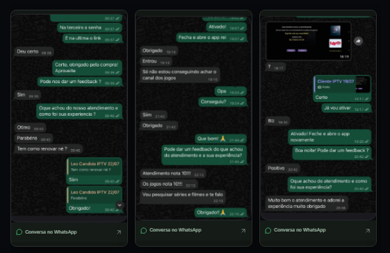Captura de conversas de WhatsApp com mensagens positivas sobre atendimento e experiência